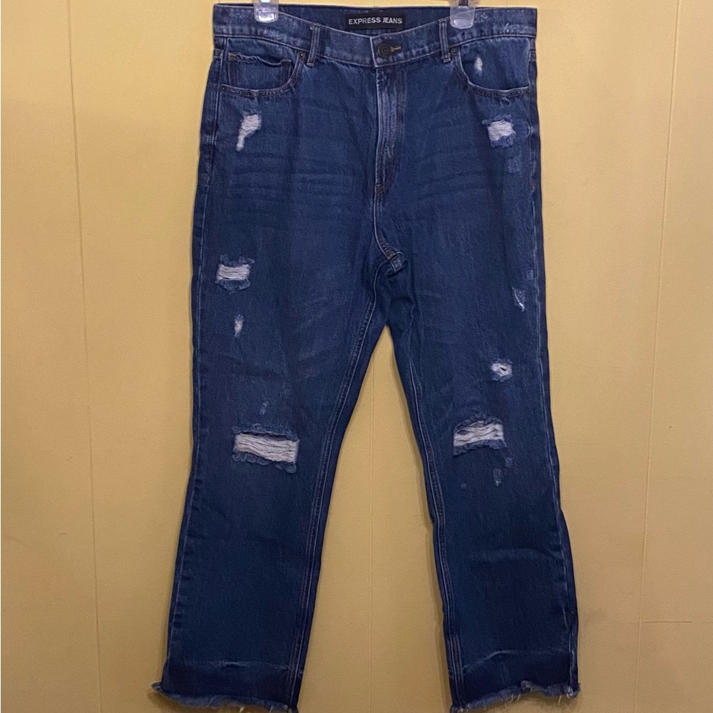 Express Jeans Straight Ankle High Rise Distressed. Size 12.
